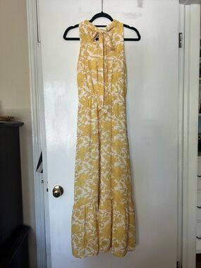 Sam Edelman Yellow Floral Halter Tie-Back Maxi Dress